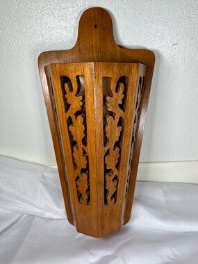 Vintage Wooden Wall Pocket - Mid Century/Boho Carved Fretwork